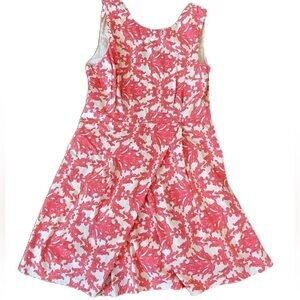 Love21 by Forever 21 Dress Sleeveless V Neck Back Tea Length Floral Large Coral